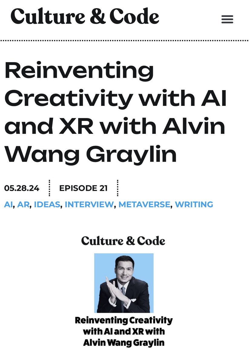 AGraylin's tweet image. Have a listen to my discussion on the #CultureAndCode Podcast about how #AI and #XR technologies will impact the #arts and #creative space. Also available on Spotify and Apple Podcasts.

👇
cultureandcode.io/graylin/