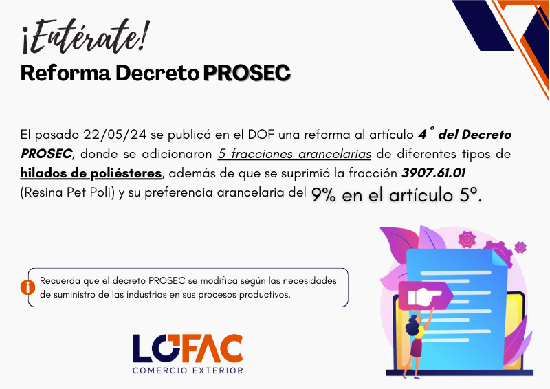 LOFAC_COMEXT's tweet image. 📃‼️ #PROSEC #DOF #aranceles #decretoprosec #fraccionarancelaria #poliester #industria #ComercioExterior #Lofac