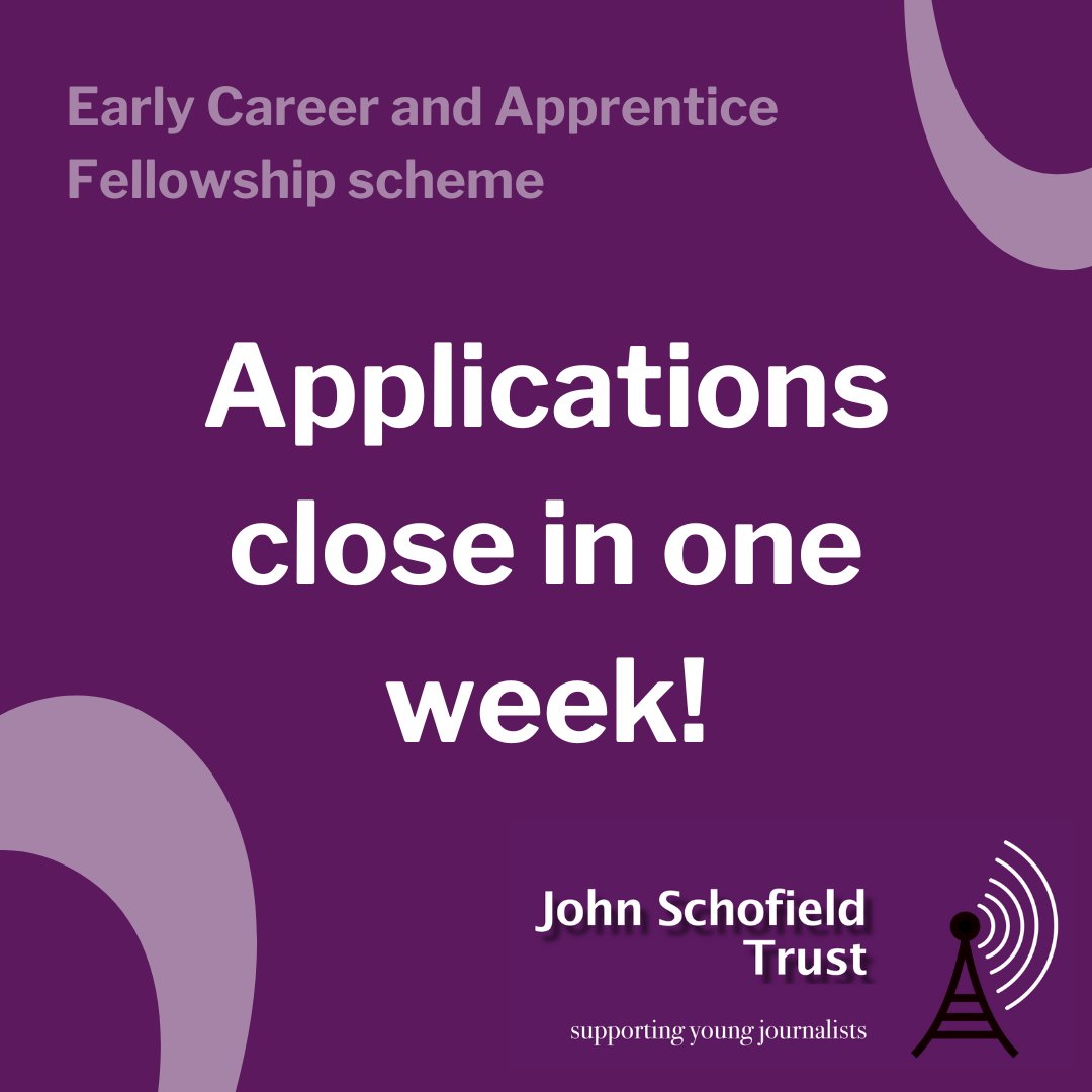 This is your reminder that applications for our world-class Early Career and Apprentice Fellowship scheme close in one week! 📅 If 12 months of free one-to-one mentoring by an experienced journalist sounds like your thing, apply now👇 johnschofieldtrust.org.uk/face-to-face-m…