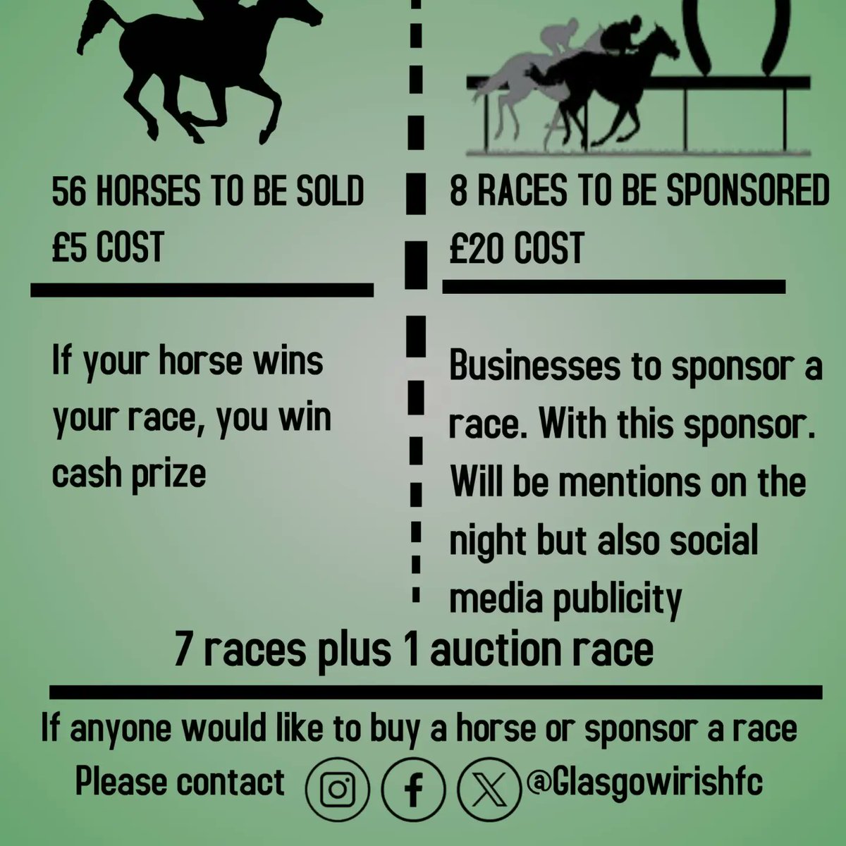 On saturday 6th July the irish presents our Player of the Year Awards/Race Night.

Tickets available at £5
Horses available at £5
If your horse, there is a cash prize for each winner
£20 to sponsor a race.

Hope you all can attend.
<a href="/MalonesGlasgow/">Malones Glasgow</a>
🇮🇪🍀MON THE IRISH🍀🇮🇪