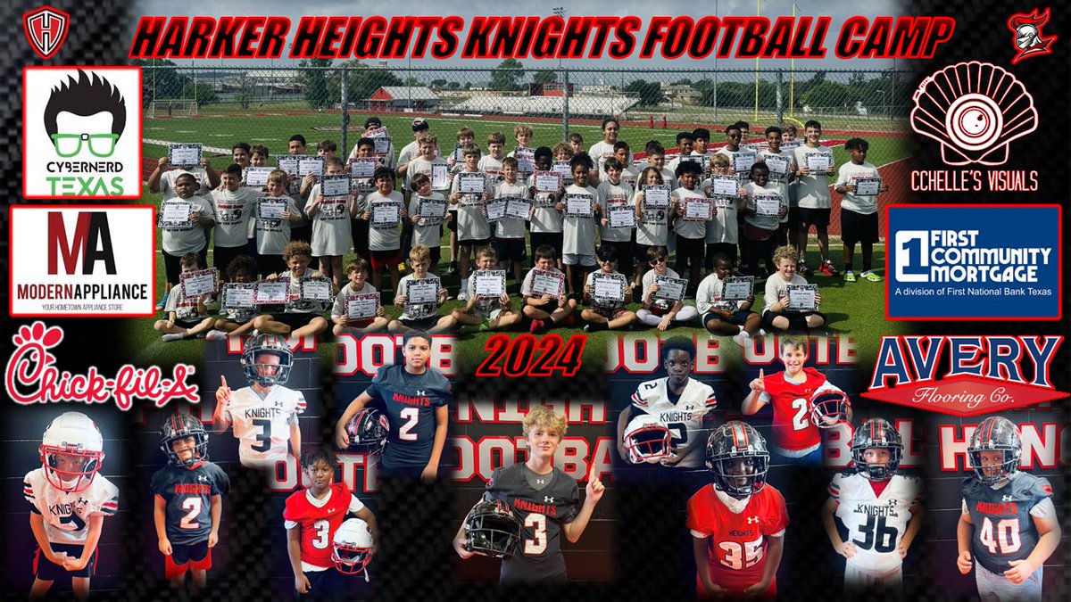 2024 @HHKnights_FB Camp 🏆 Thank you to our campers, coaches and parents for a great experience! Huge shoutout to our CHAMPION camp sponsors. See you all on Friday nights & next summer! GO KNIGHTS! #RepTheShield 🛡️ #HonorHeights ⚔️ @KilleenISD_ @AthleticsKISD