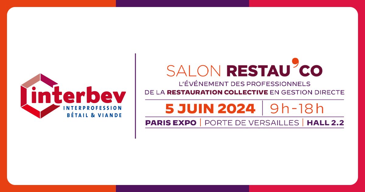 📅 INTERBEV participe au Salon @RESTAU_CO ce mercredi 5 juin.

🎯 Échanger avec les acteurs de la #RestaurationCollective sur la loi #EGALim et les nouvelles exigences en matière de durabilité dans les achats ➡️ des opportunités pour valoriser la #viande française.

INTERBEV