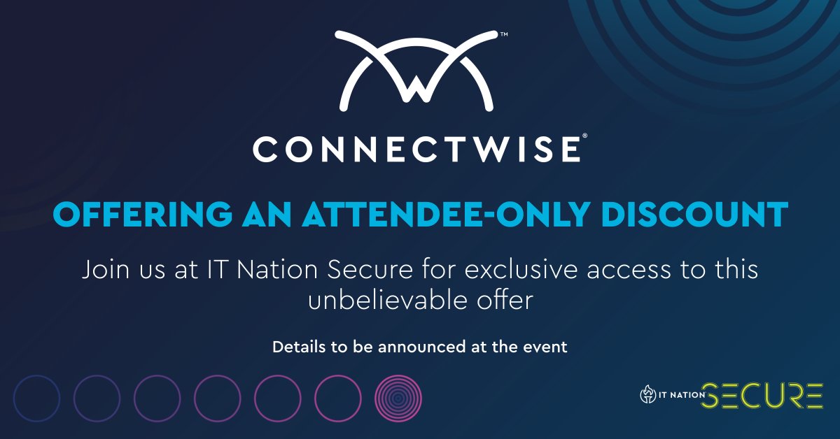 We're excited to unveil a NEW, innovative security solution at IT Nation Secure and conference attendees will get access to an exclusive promo offer! There's still time to join us for access to this exclusive promo. ms.spr.ly/6015Ycg3R 

Details announced at the event 😎