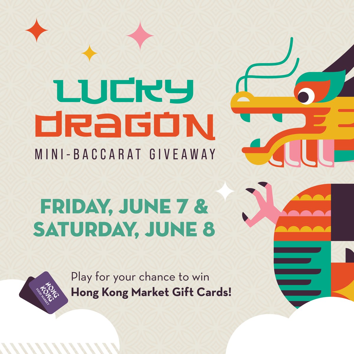 Join us June 7 & 8 for our Lucky Dragon Mini-Baccarat Giveaway for a chance to win Hong Kong Market gift cards and $5,000 Promo Chips! 🐉 ✨ #GoldenNuggetLC

Gambling Problem? Please call 1-877-770-STOP