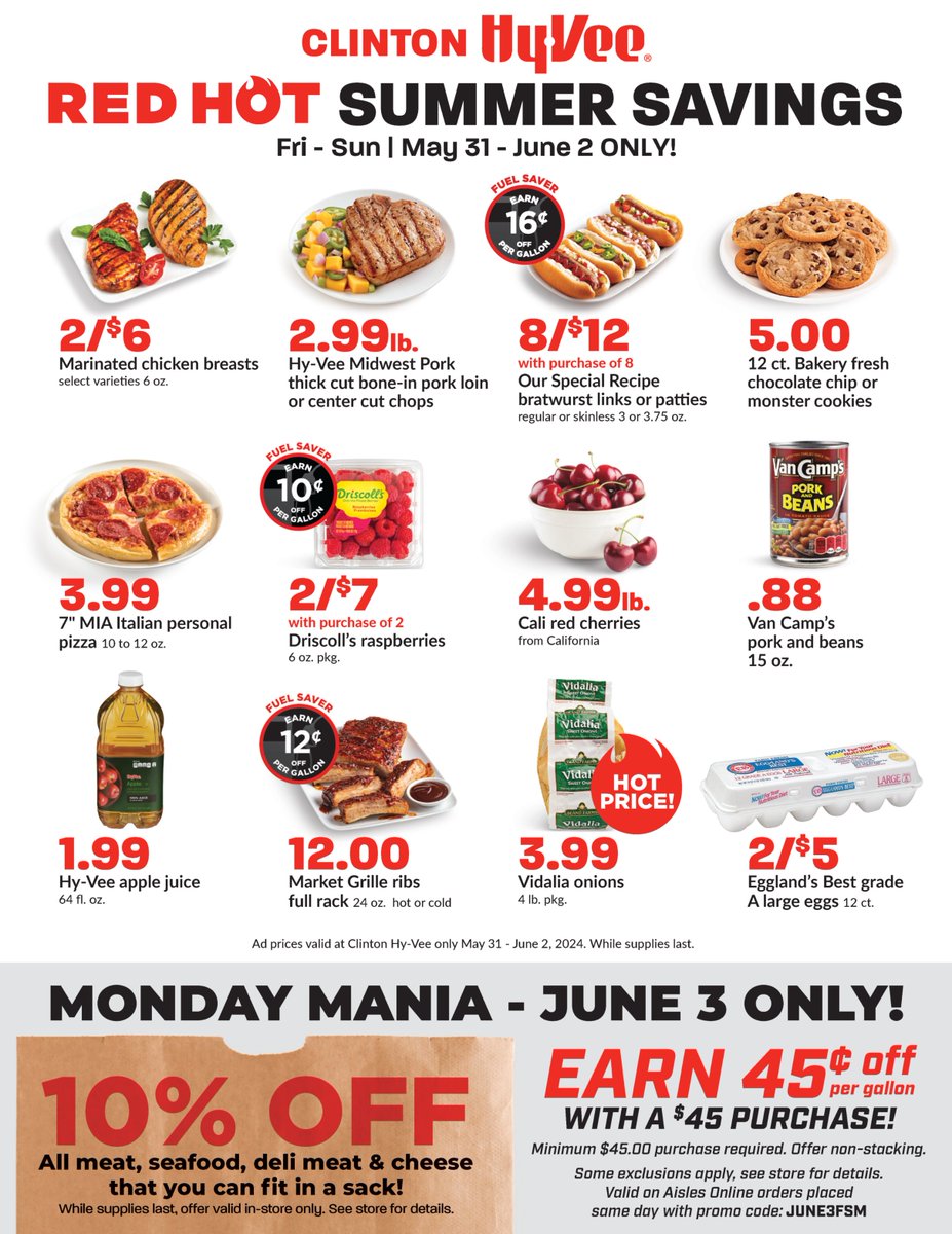 HV_QuadCities's tweet photo. It's the Red Hot Summer Savings at your Clinton Hy-Vee this weekend! Check out all these great deals on eggs, ribs and more! https://t.co/uH9dhHwuL7 https://t.co/AkoHjSxJrY