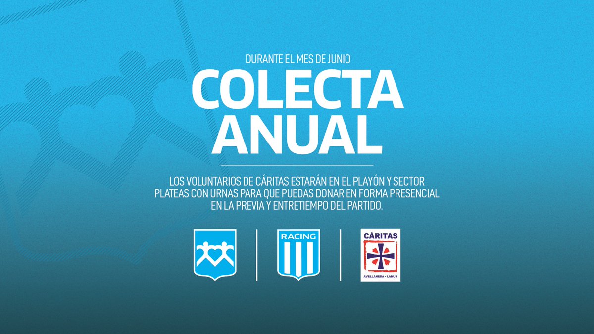 Tu ayuda es importante 🫶🏻 
Este sábado, Racing se suma a la colecta anual de Cáritas.