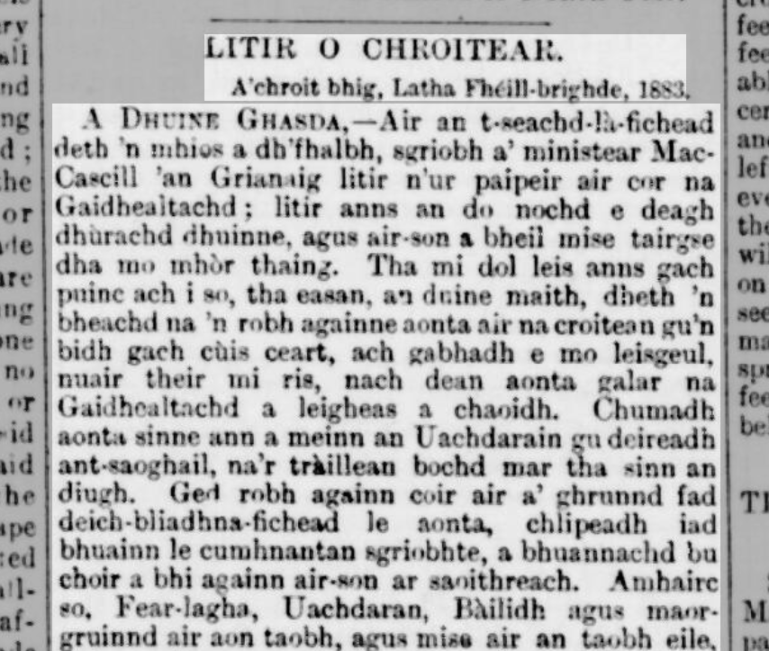 Brath-bloga na seachdaine: litir le croitear, foillsichte 1883, a’ deasbad ’s a’ soilleireachadh nan amasan a bu chòir a bhith aig croitearan gus ‘galar na Gaidhealtachd a leigheas’ agus gus nach biodh iad nan ‘tràillean bochd mar tha sinn an diugh’. 🧑‍🌾🌄

ceardach.blog/2024/05/31/lit…