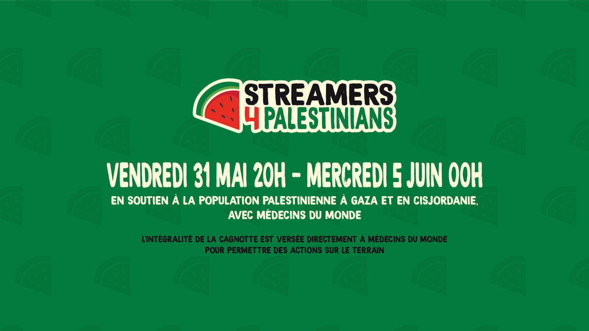 clemovitch's tweet photo. Avec moult ami·es streamers et streameuses, à l'invitation de @Baghera__Jones, nous nous mobilisons en soutien à la population palestinienne de Gaza et de Cisjordanie. 

L'intégralité des fonds levés iront directement à @MdM_France, pour mener des actions sur le terrain. https://t.co/2Mwe3yzDiz