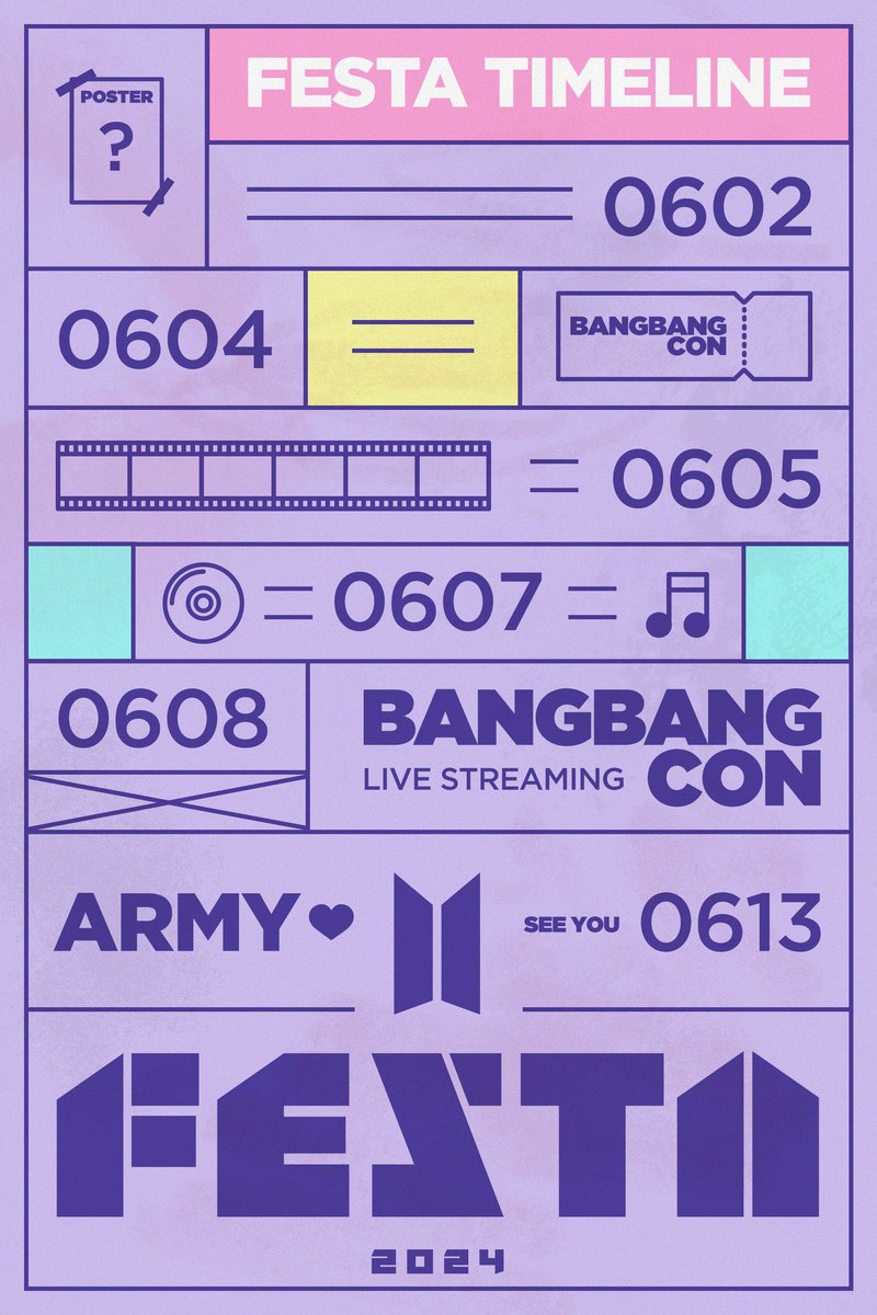 [📄 UPDATE] 

2024 #BTS FESTA Timeline ⏰

ARMYs, Are You Ready??
#2024BTSFESTA #BTS11thAnniversary 💜