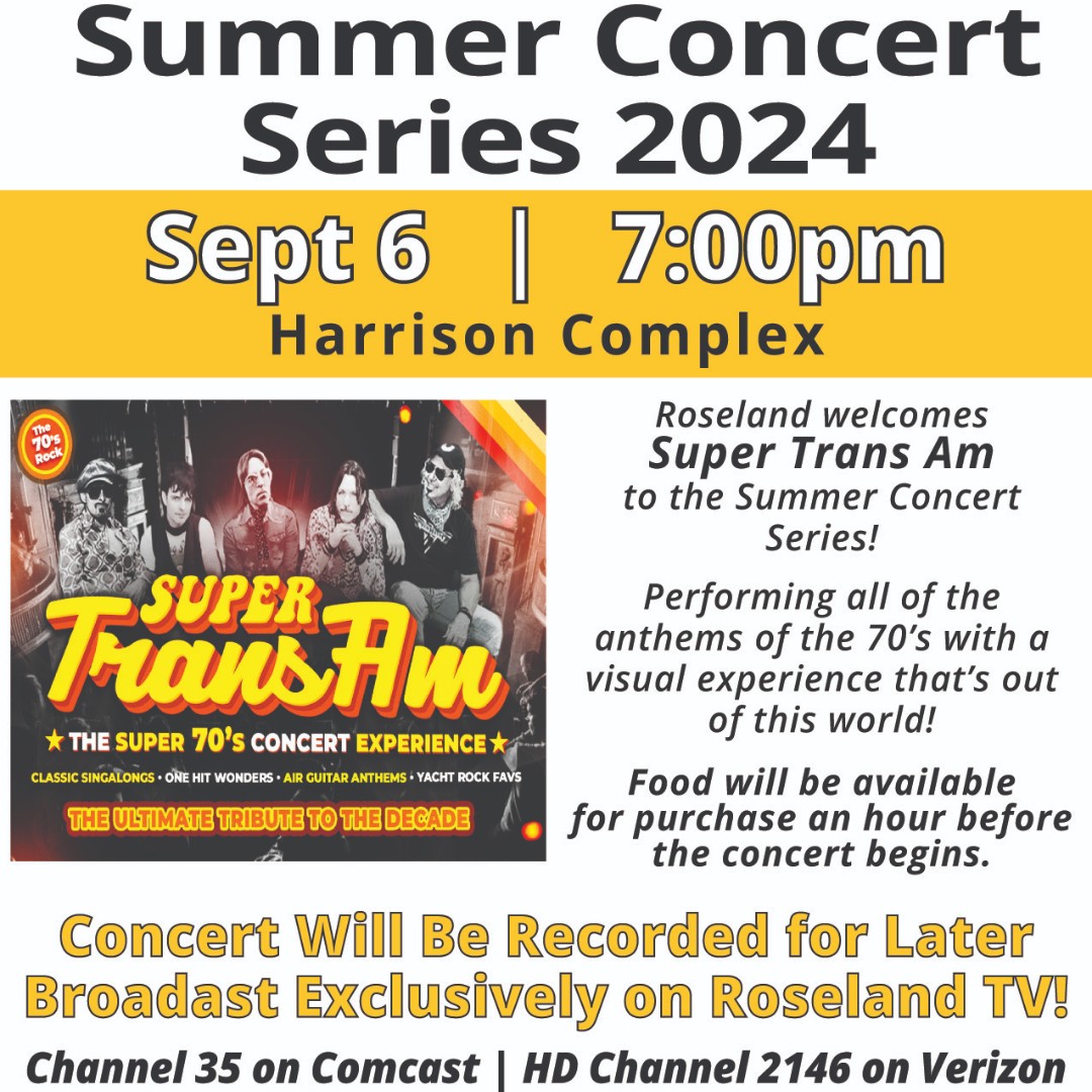 The dates and times for the 2024 Summer Concert Series are now out! Mark July 17, August 14, and September 6 on your calendars and we'll see you at the Harrison Complex Parking Lot!

roselandnj.org/home/news/2024…