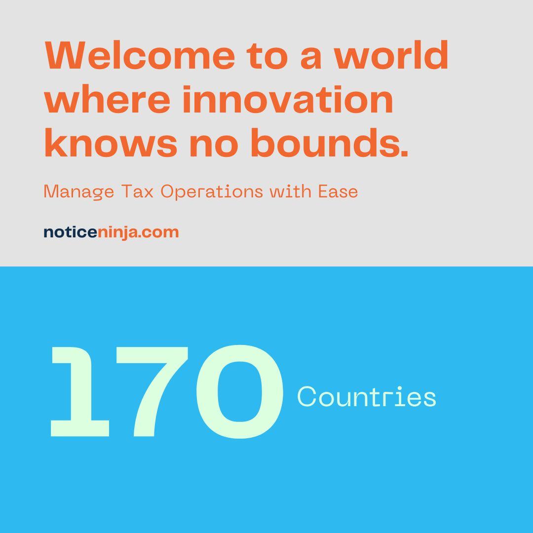 NoticeNinjaInc's tweet image. Welcome to a world where innovation knows no bounds. 

Manage Tax Operations with Ease.

50 US States
170 Countries
10,000 Cities
7+ Million notices
#innovation #taxoperations #drivecompliance