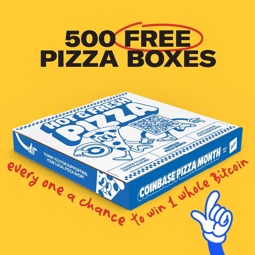 We partnered with @Coinbase to give every NYC pizza shop 500 FREE boxes and  a chance to win a bitcoin (currently valued at $67k). Sign up here for your  free boxes: https://t.co/oJ5pt5VRHo
