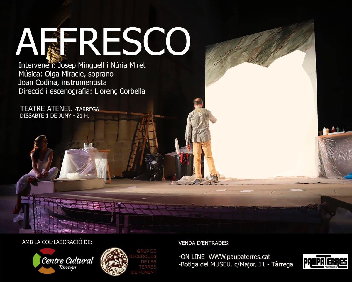 paupaterres's tweet photo. Demà dissabte 1 de juny, AFFRESCO al Teatre Ateneu de Tàrrega! No us ho perdeu!!
Entrades: https://t.co/OjX3fIX4yX https://t.co/hRaT15Vcpp