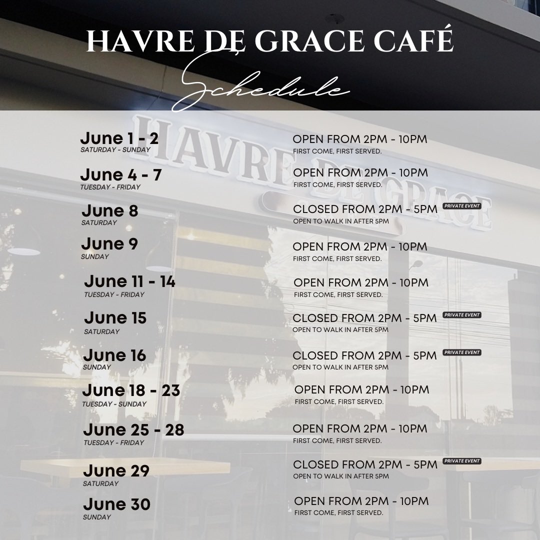 HDGCafe's tweet photo. JUNE CALENDAR 🗓️

Officially starting the half of year 2024! 🙌🏻 You deserve a reward simply because you’ve made it this far. 🤗 Celebrate your wins, big or small, here at Havre. ☕️🌊🤍 https://t.co/wZx69KW2S9