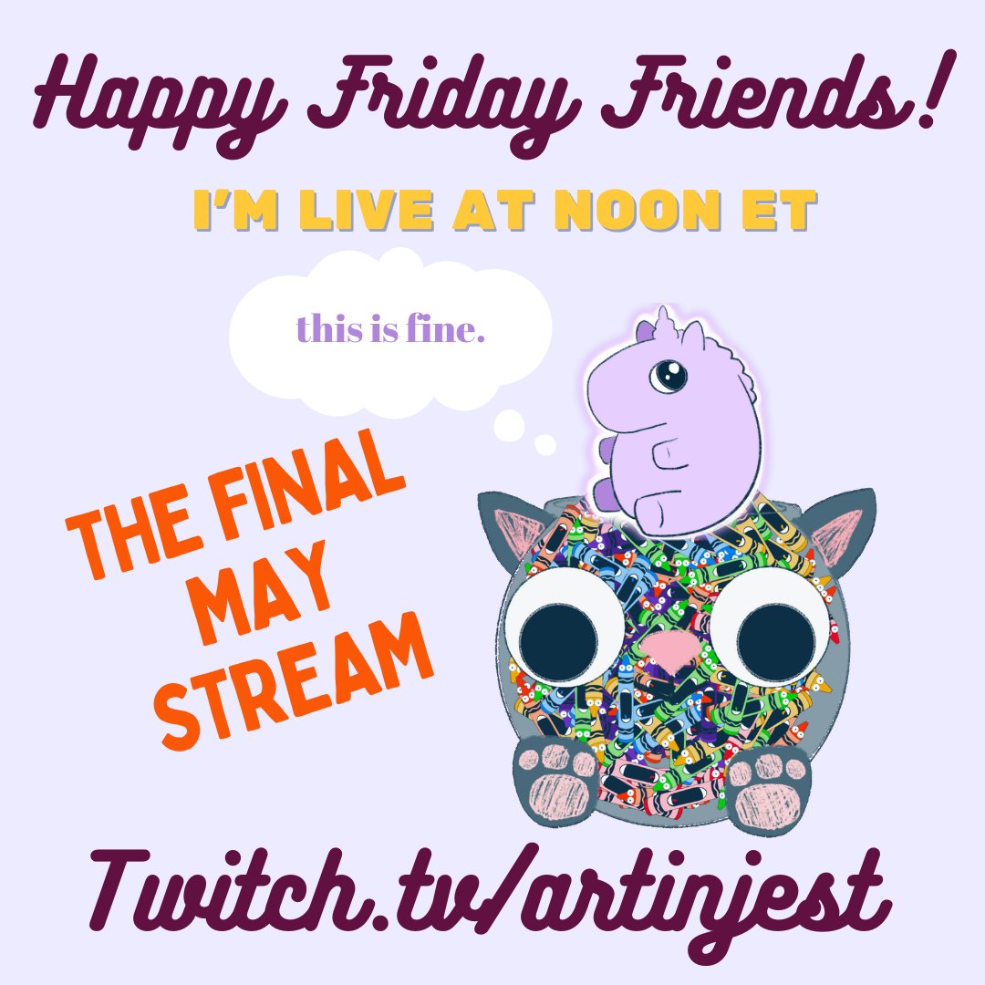 ONE MORE STREAM. I'm #liveontwitch at NOON. We have a STILL TO DO CRAYON DOODLE,  PO Box shaniganery to open, we have to rearrange the Patreon Borad & we have some feltsperiments #HAPPYFRIDAY IT IS GOING TO BE PRODUCTIVE. 
#boopicornisfine #cregghasanoutfit