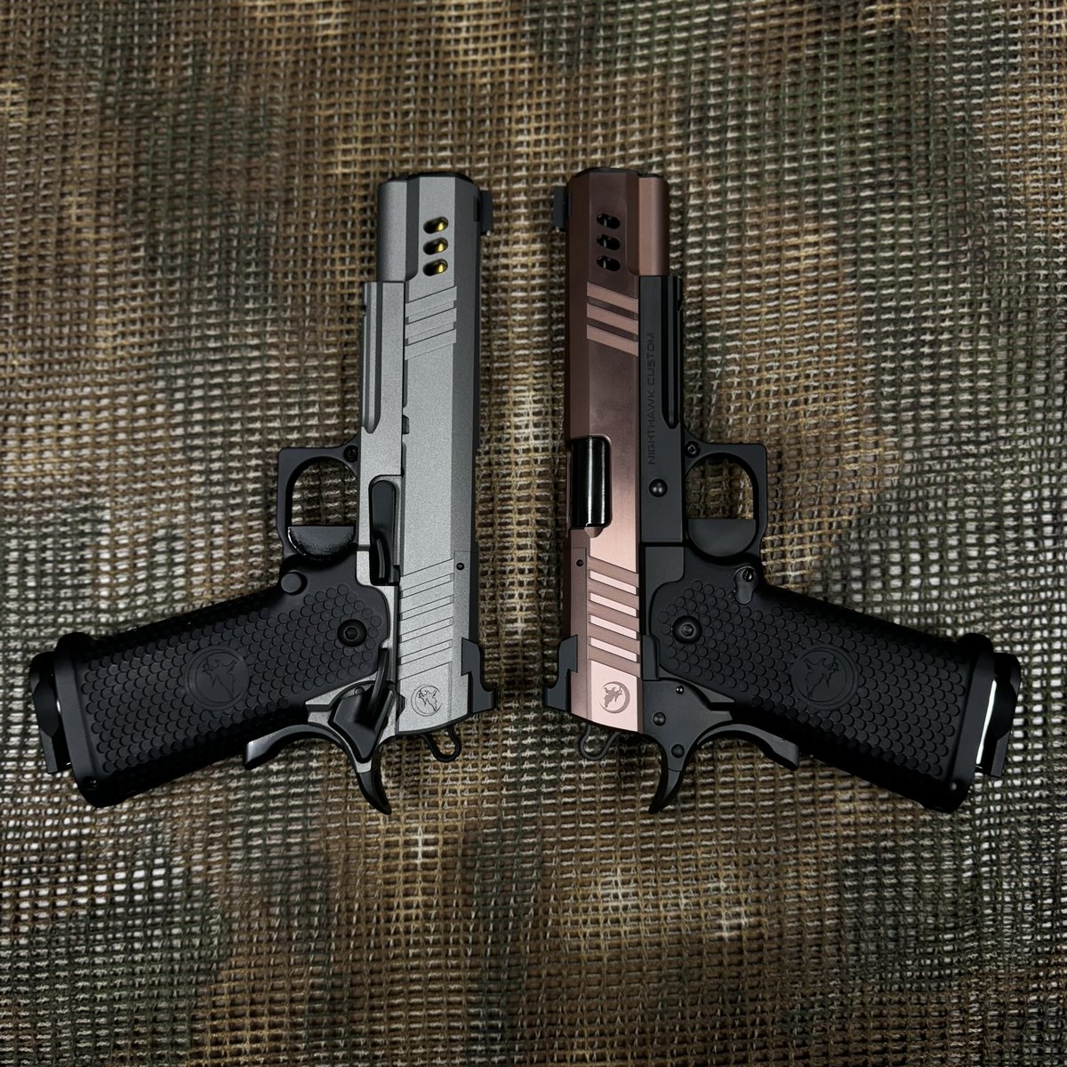 FLGX's tweet image. 1) Nighthawk President 1911+ 9mm 5” Stainless and gold with 14k gold beed front sight and 2011 pattern double stack magazine

2) Nighthawk President 1911+ 9mm 5” rose gold and black with 14k beed front sight and 2011 pattern double stack magazine

3) Nighthawk TRS 9mm 4.25”…
