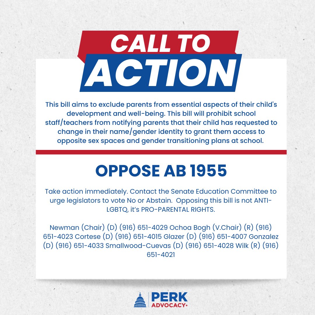 AB 1955 referred to Senate Health Committee.  Utilize PERK Advocacy Action campaign p2a.co/A8oNFLx