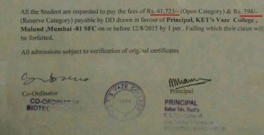 Father- IAS
Car- BMW X1
Income -14 LPA

Status- Backward 
Category - Reservation
College fee- Rs 598

A rich kid pays only Rs 598, while a poor General category has to pay approx Rs 42K.