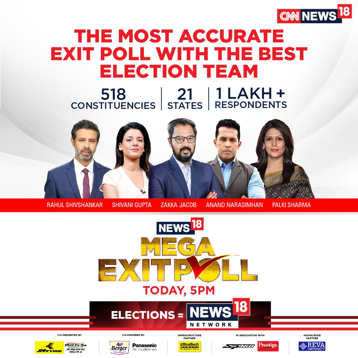 CNNnews18's tweet image. The Mega Exit Poll of 2024 #LokSabhaelection2024 is back. Watch it with the Best Election Team tomorrow, on CNN-News18 at 5 pm today

#June4withCNNNews18 #CountingDay #CountingDayWithNews18 #ElectionsWithNews18