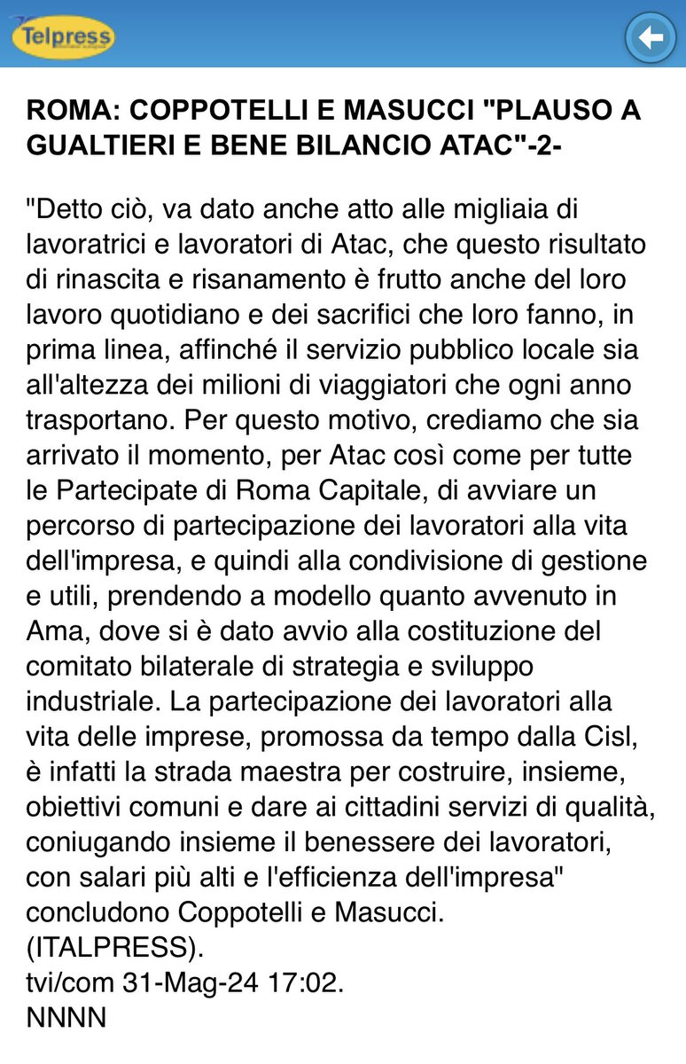 CislRomaRieti's tweet photo. Coppotelli e Masucci 
“Plauso a Gualtieri, bene bilancio Atac, ora avanti con partecipazione lavoratori nelle società partecipate Roma Capitale”.
“Ci fa molto piacere apprendere che una grande e importante azienda come Atac, vitale per la Capitale d’Italia,sia tornata in utile”. https://t.co/E2dgMxajHj