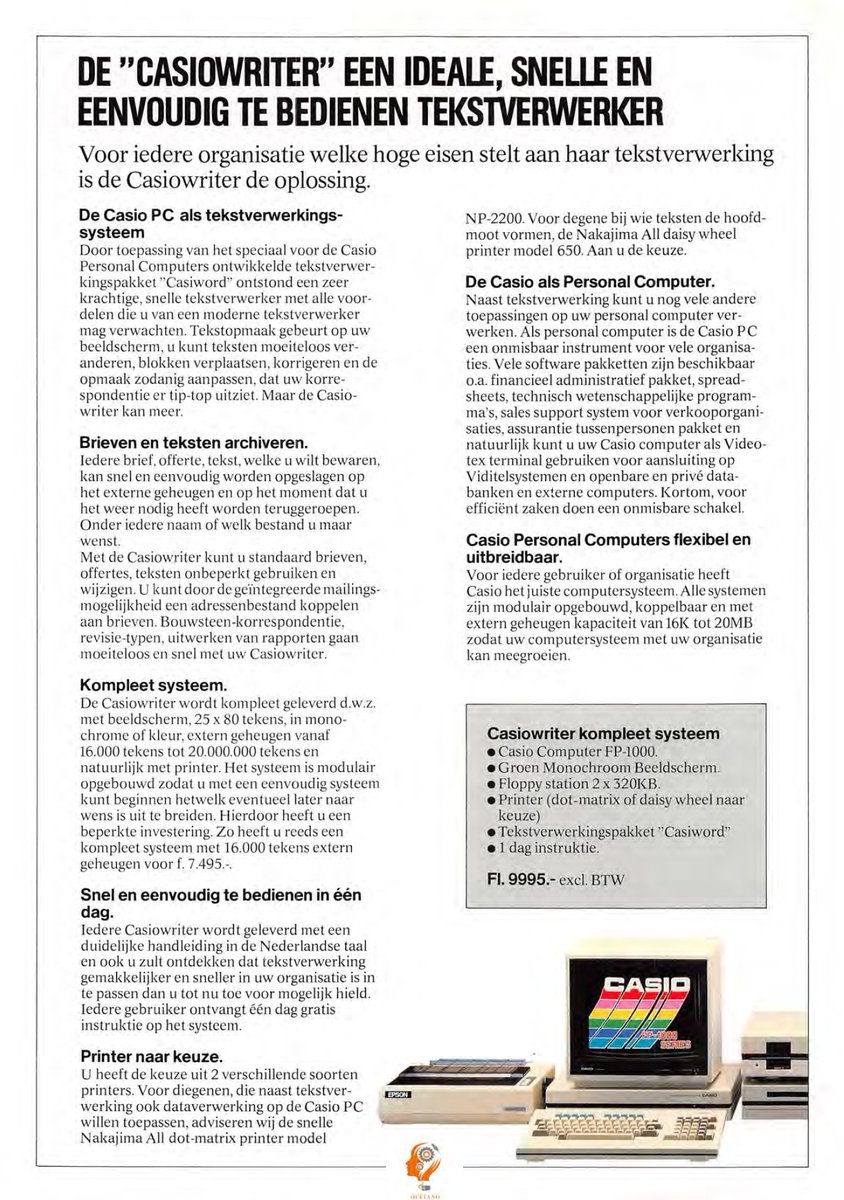 Funny how after all these years, there are still some fine adverts popping up for the Casio FP-1000/1100 Series computers. This one is from The Netherlands. I like the picture ^ ^