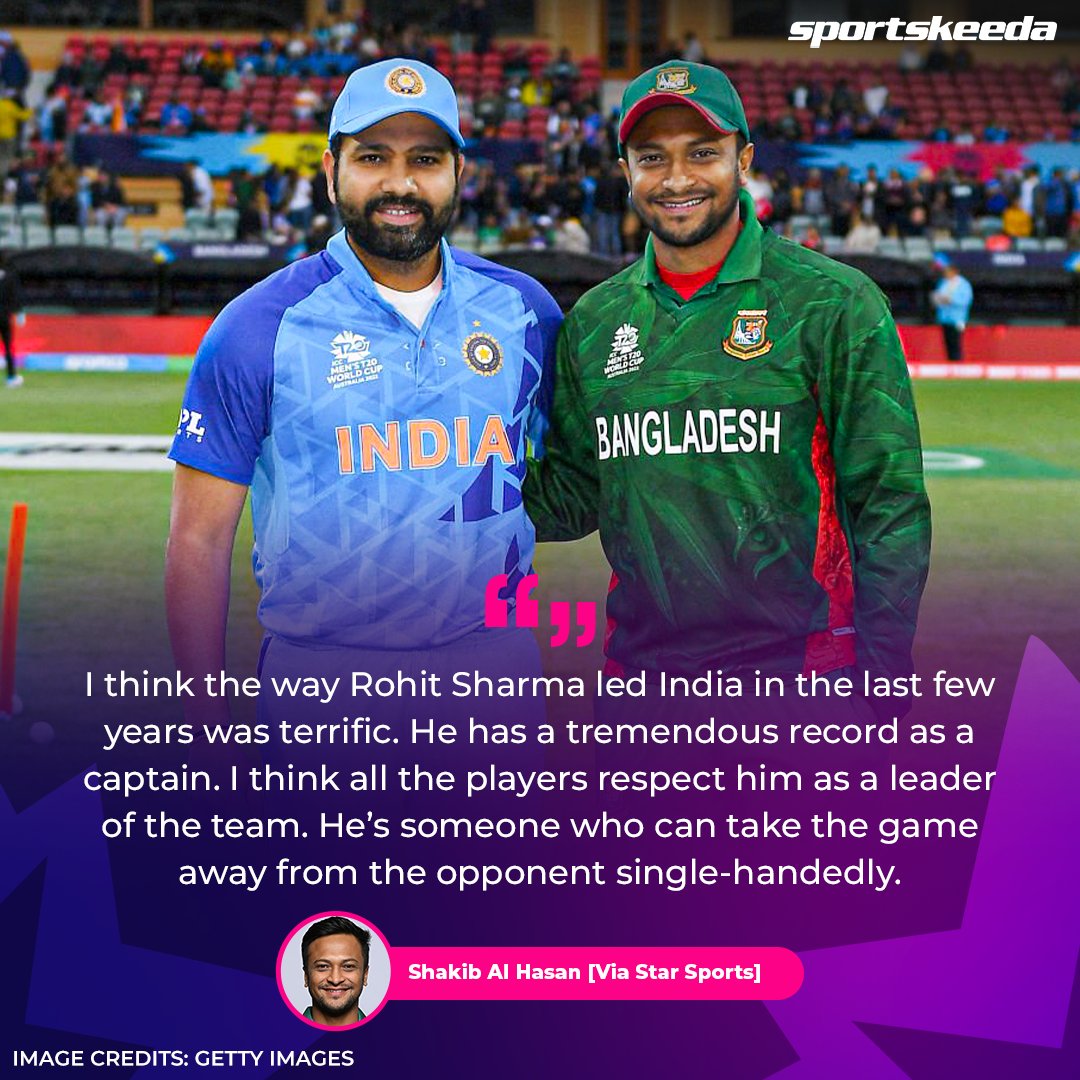 Shakib Al Hasan praises Rohit Sharma's leadership and match-winning ability 🏏🗣️ #ShakibAlHasan #RohitSharma #T20WorldCup #CricketTwitter