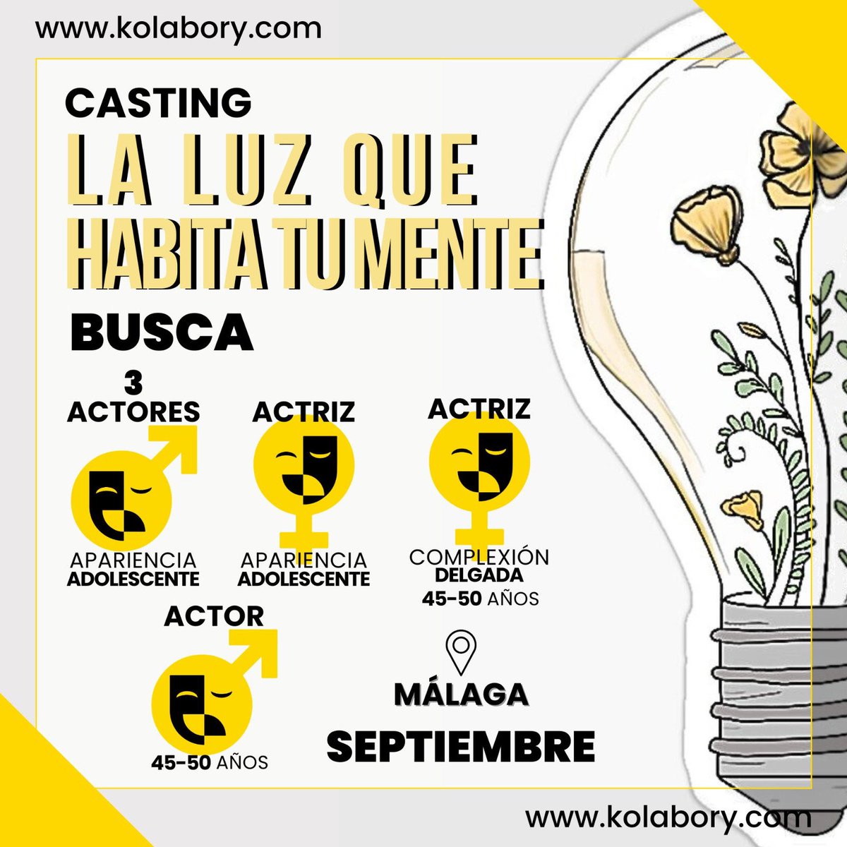 ¡CASTING!

En Málaga. Se buscan:

4 Actores

2 Actrices

¡Apúntate! ¡Protagoniza este CORTOMETRAJE uniéndote desde Kolabory.com!