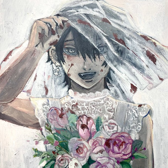 「holding bouquet looking at viewer」 illustration images(Latest)