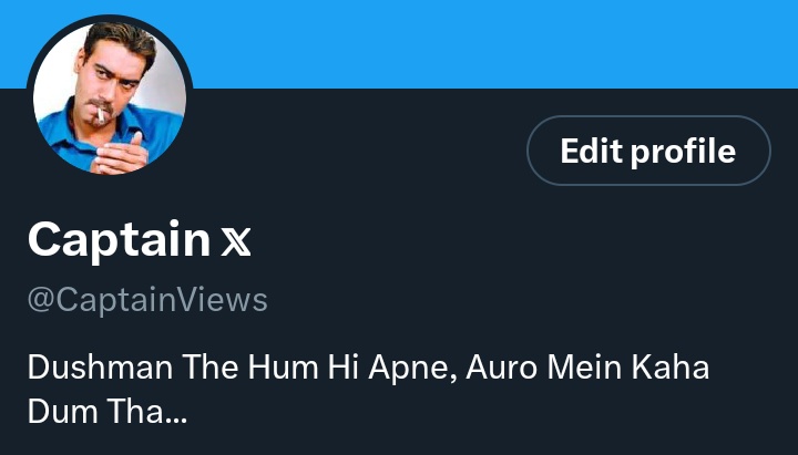 One year later... Bio update from 'Ek Din Wo Mili... Zindagi Pahli Baar Dua Si Lagne Lagi' to 'Dushman The Hum Hi Apne, Auro Mein Kaha Dum Tha...'
#AjayDevgn ❤️