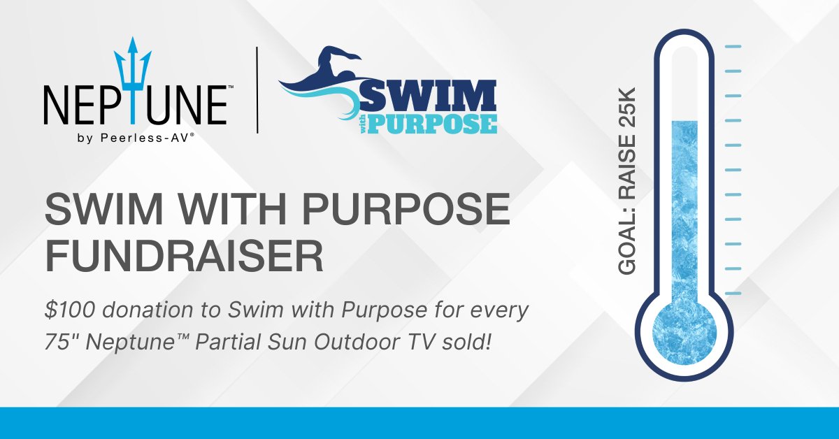 We've almost reached our $25,000 donation goal for Swim With Purpose! 👏

With every 75' Neptune™ Partial Sun Outdoor Smart TV purchase, we're donating $100 to an incredible cause!

Learn more about Swim With Purpose: swimwithpurpose.org

#AVTweeps #proAV #SwimWithPurpose