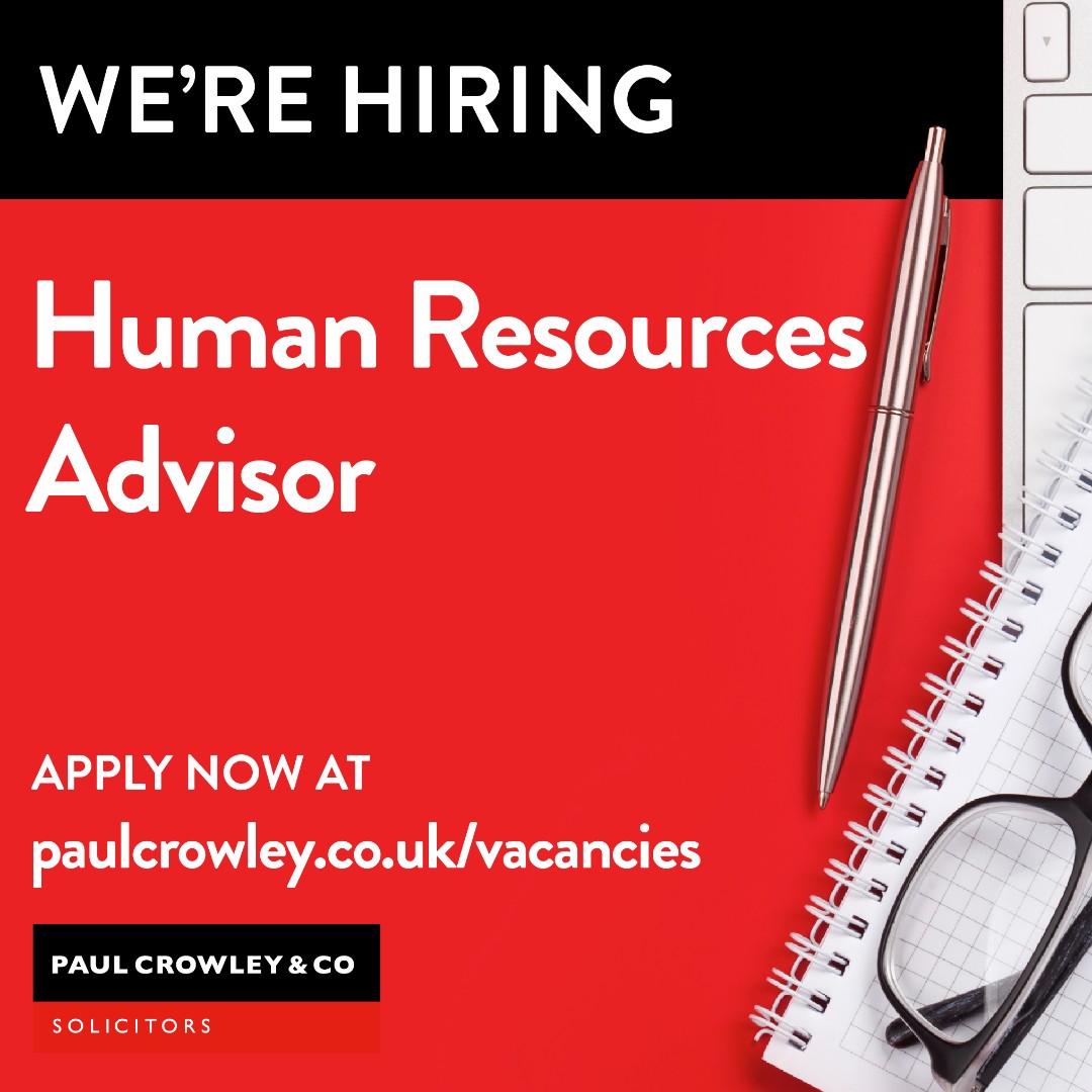 An excellent opportunity exists for an experienced HR Advisor at Paul Crowley & Co Solicitors Limited.
Please visit: paulcrowley.co.uk/vacancies

#paulcrowleyandco #paulcrowleysolicitors #paulcrowleyandcosolicitors #liverpoollawyer #anfield #legalrecruitment #jobs #vacancies