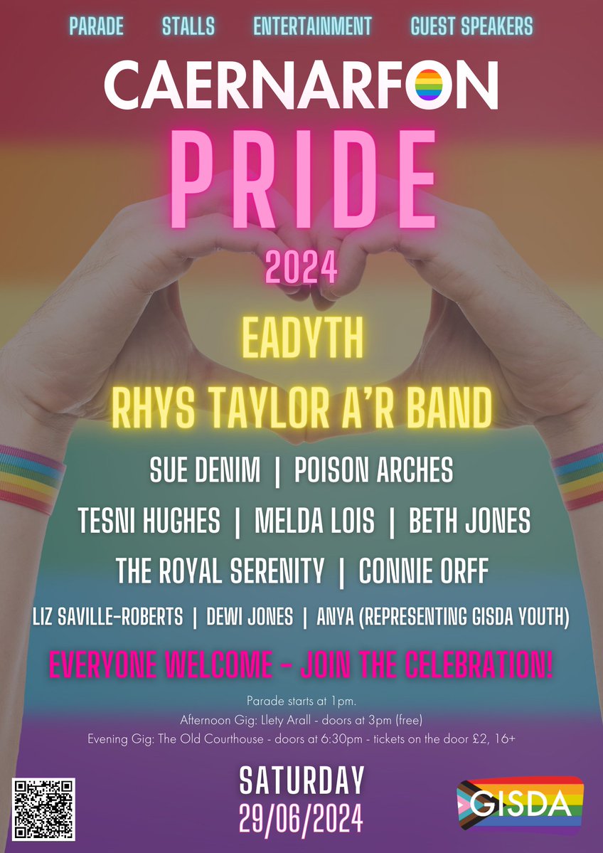 Gisdacyf's tweet photo. 🏳️‍🌈🏳️‍⚧️ Get ready to celebrate with amazing performances, inspiring talks, and a joyous parade at Caernarfon Pride 2024! All welcome - join us on 29/06/24 for a fun-filled celebration!

#GISDA #BalchderCaernarfon #CaernarfonPride #Balchder #Pride #pride2024 #pridemonth #Caernarfon https://t.co/t7SBoGIjlA