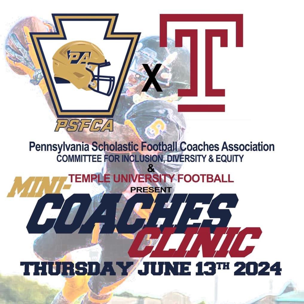 Coaches, come join us at Temple University June 13th. We will be hosting the 1st Annual PSFCA Diversity Committee Mini Clinic. Cost is only $15.00. Food and Beverages will be provided. sign up now: big33.org/psfca/mini-coa…