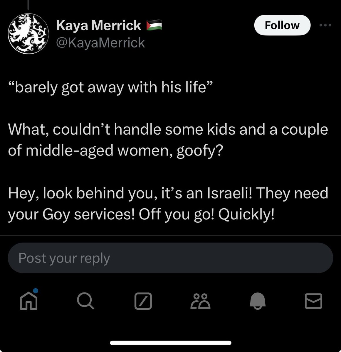 This Fakestine supporting account posted porn. And, not sure if he realizes this, but he’s asking the IDF  to rough up Fakestinian middle aged women. Also, I’m sure Hammas and Allan are you going to throw him off the building for posting porn.