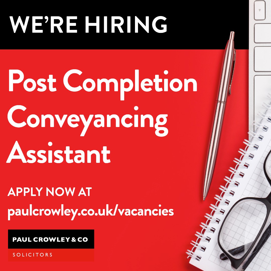 🏆 Paul Crowley & Co's award winning Conveyancing team are recruiting paulcrowley.co.uk/vacancies

#paulcrowleyandco #conveyancing #conveyancers 
#Conveyancing #Conveyancinglawyers #Conveyancingsolicitors #Conveyancingsolicitor #paulcrowleysolicitors #liverpoollawyer #anfield