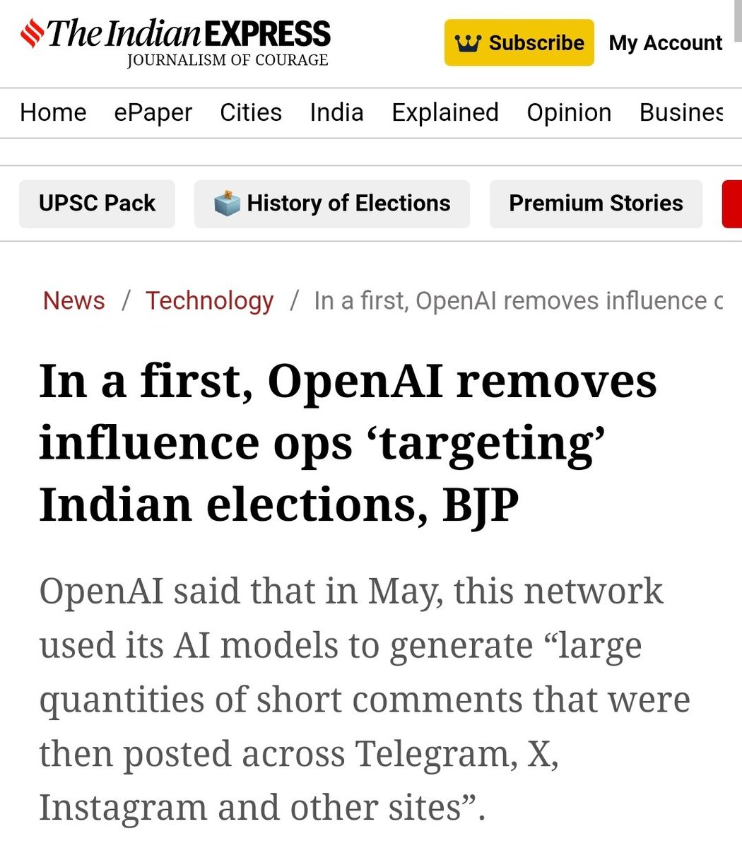 OpenAI (ChatGPT) has claimed that they disrupted a covert influence campaign to influence Indian elections. This was being done by an Israeli company STOIC and the aim was spread pro-Congress and anti-Bharatiya Janata Party (BJP) content. OpenAI's AI models were used to