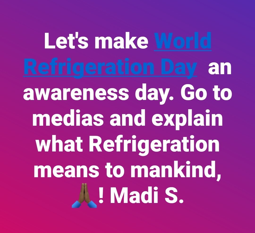 MADI SAKANDE (@madi_sakande) on Twitter photo Did you know that without REFRIGERATION sector, nothing will work in this modern life, <a href="/cnnbrk/">CNN Breaking News</a> <a href="/BBCWorld/">BBC News (World)</a> <a href="/AFRICA24TV/">#AFRICA24</a> <a href="/AFRICABLE_TV/">AFRICABLE TELEVISION</a> <a href="/bf1tv/">BF1 TV</a> <a href="/rtburkina/">RTB</a> <a href="/tvgabon24/">Gabon24</a> ...?
<a href="/WorldRefDay/">World Refrigeration Day</a>, every June 26th!
<a href="/U3arc/">U-3ARC</a> ❄️👈🏿🍜♻️⚖️ Did you know that without REFRIGERATION sector, nothing will work in this modern life, <a href="/cnnbrk/">CNN Breaking News</a> <a href="/BBCWorld/">BBC News (World)</a> <a href="/AFRICA24TV/">#AFRICA24</a> <a href="/AFRICABLE_TV/">AFRICABLE TELEVISION</a> <a href="/bf1tv/">BF1 TV</a> <a href="/rtburkina/">RTB</a> <a href="/tvgabon24/">Gabon24</a> ...?
<a href="/WorldRefDay/">World Refrigeration Day</a>, every June 26th!
<a href="/U3arc/">U-3ARC</a> ❄️👈🏿🍜♻️⚖️