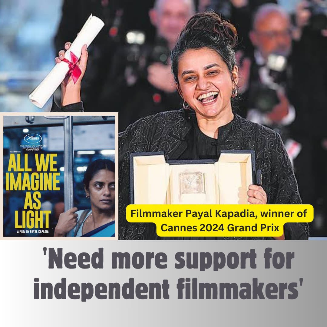 #PayalKapadia shares a statement on the reactions to #AllWeImagineAsLight winning #GrandPrix at #Cannes

Reflecting on why it took 30 years for an Indian film to be selected in Cannes' main competition section, she asks, 'Why can we not support more independent filmmakers?'