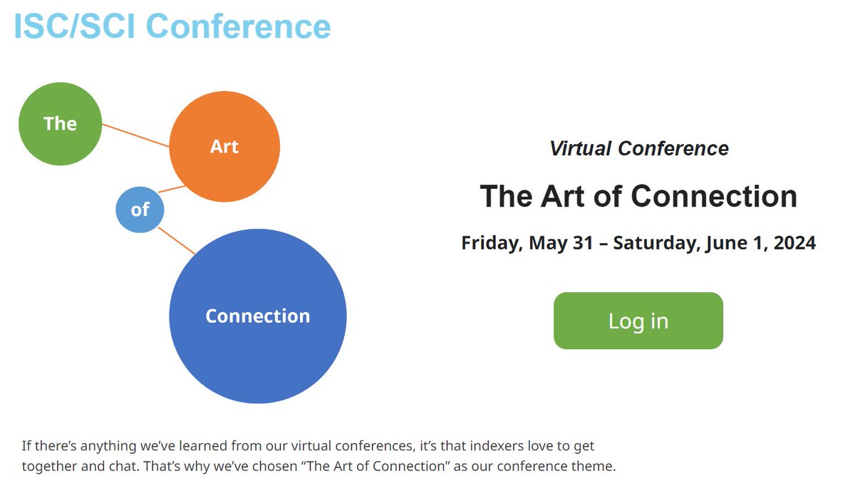 Enjoying the <a href="/IndexersCanada/">ISC/SCI</a> online 2024 conference ‘The Art of Connection’ today. We indexers do love to connect, within books and with each other. 🤓 #IndexCanCon2024
