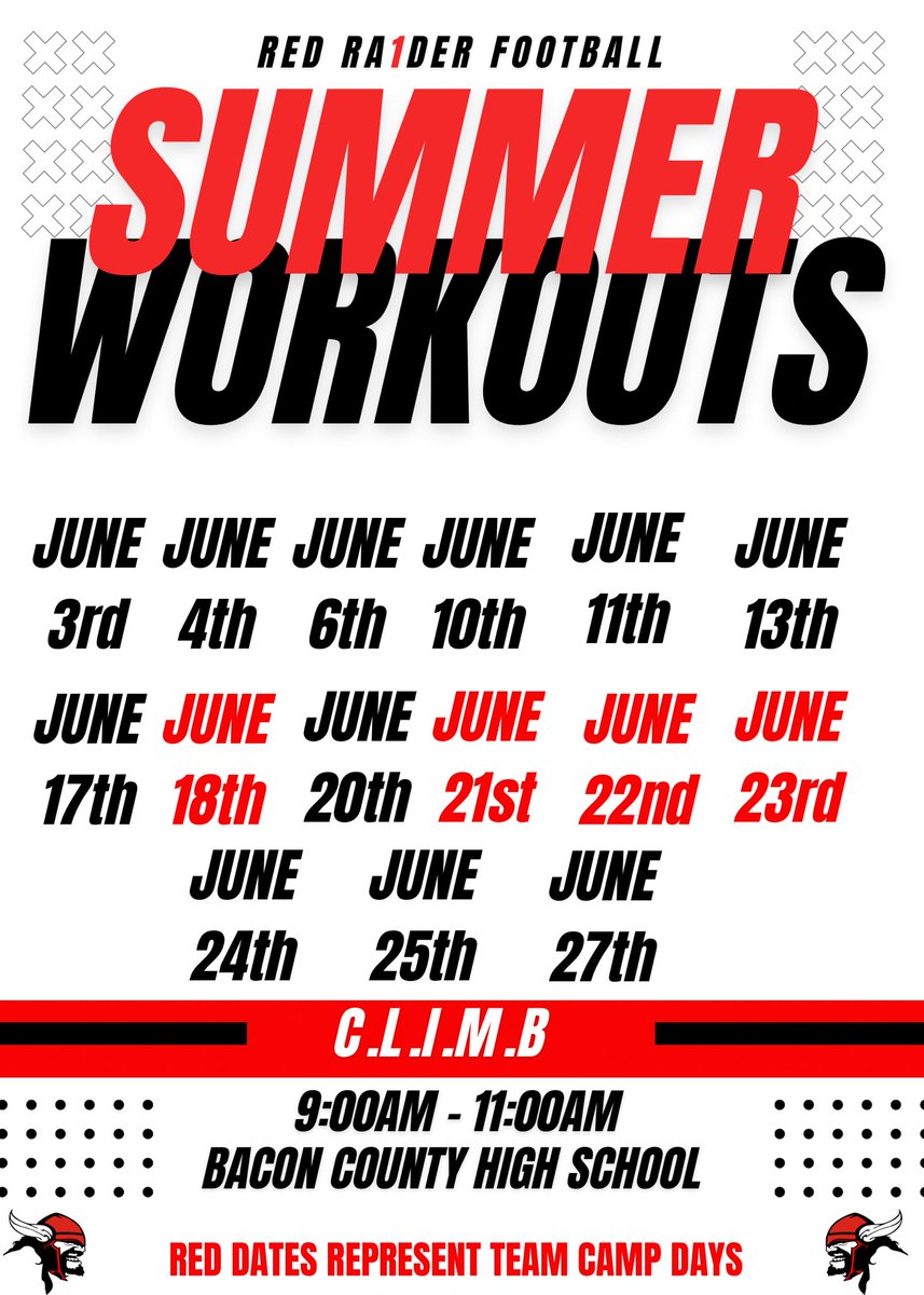 🚨 Reminder Athletes 🚨 

Workouts Start Monday

#RedK1ngdom #Climb24