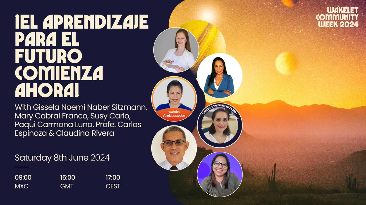 🌎 Join us this time next week! 🌎

<a href="/GisseNo/">Gissela</a>, <a href="/merycarolyna/">Mary Cabral Franco</a>, <a href="/SusyCarlo3/">Susy Carlo</a>, <a href="/PaquiCarmona/">🅟🅐🅠🅤🅘 🅒🅐🅡🅜🅞🅝🅐 🅛🅤🅝🅐</a>, <a href="/ProfeCarlos67/">Carlos Espinoza R. #SoyProfesor - #claustrovirtual</a> and <a href="/claudina_isabel/">Claudina Rivera</a>  discover how they are using Wakelet in their classes to promote creativity and critical thinking.

Sign up here! 🎟️ - bit.ly/4e6FHLt