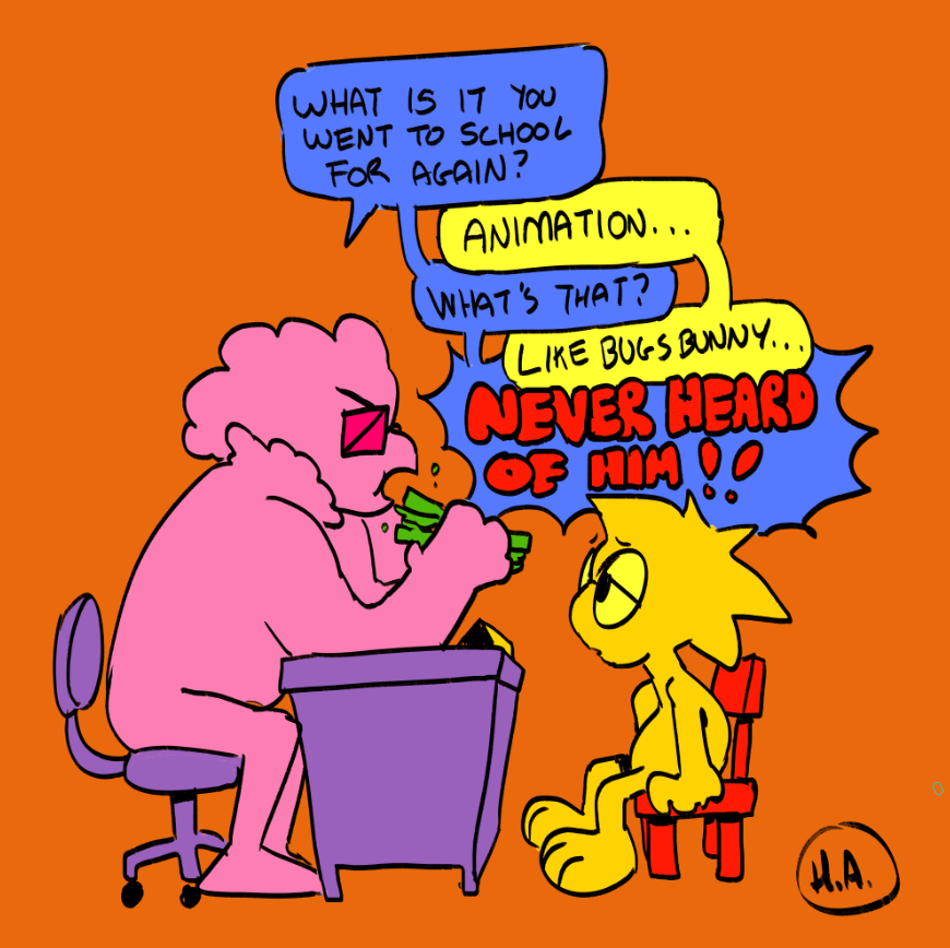dirtcup_art's tweet photo. every non art job interview i have ever had since graduating

(also im trying a new silly style) https://t.co/Leb7497WPP