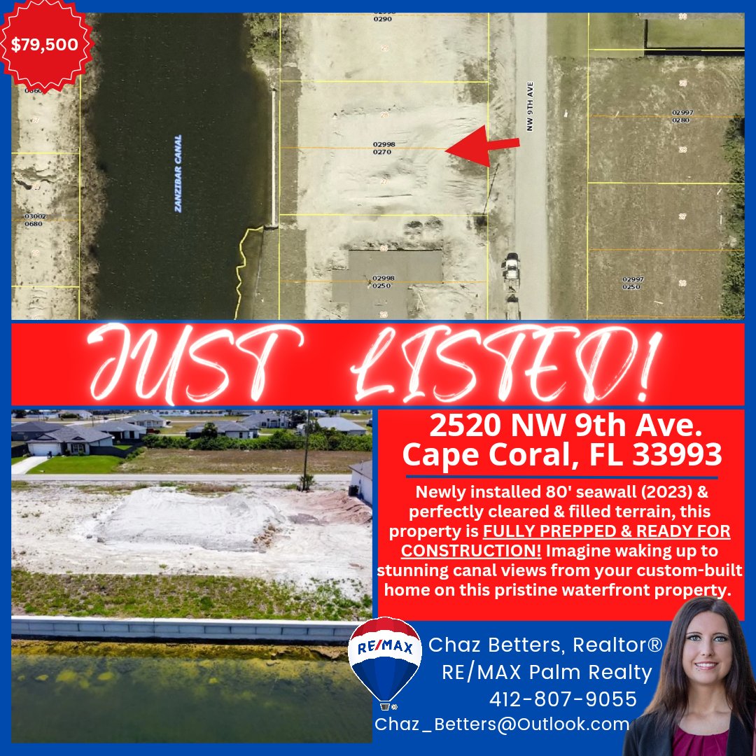 Newly installed 80' seawall (2023) & perfectly cleared & filled terrain, this property is FULLY PREPPED & READY FOR CONSTRUCTION! More details: myre.io/05mKakHxCEHm

#capecoral #capecoralfl #vacantland #florida #buildingahouse #waterfront #waterfrontliving #waterfrontproperty