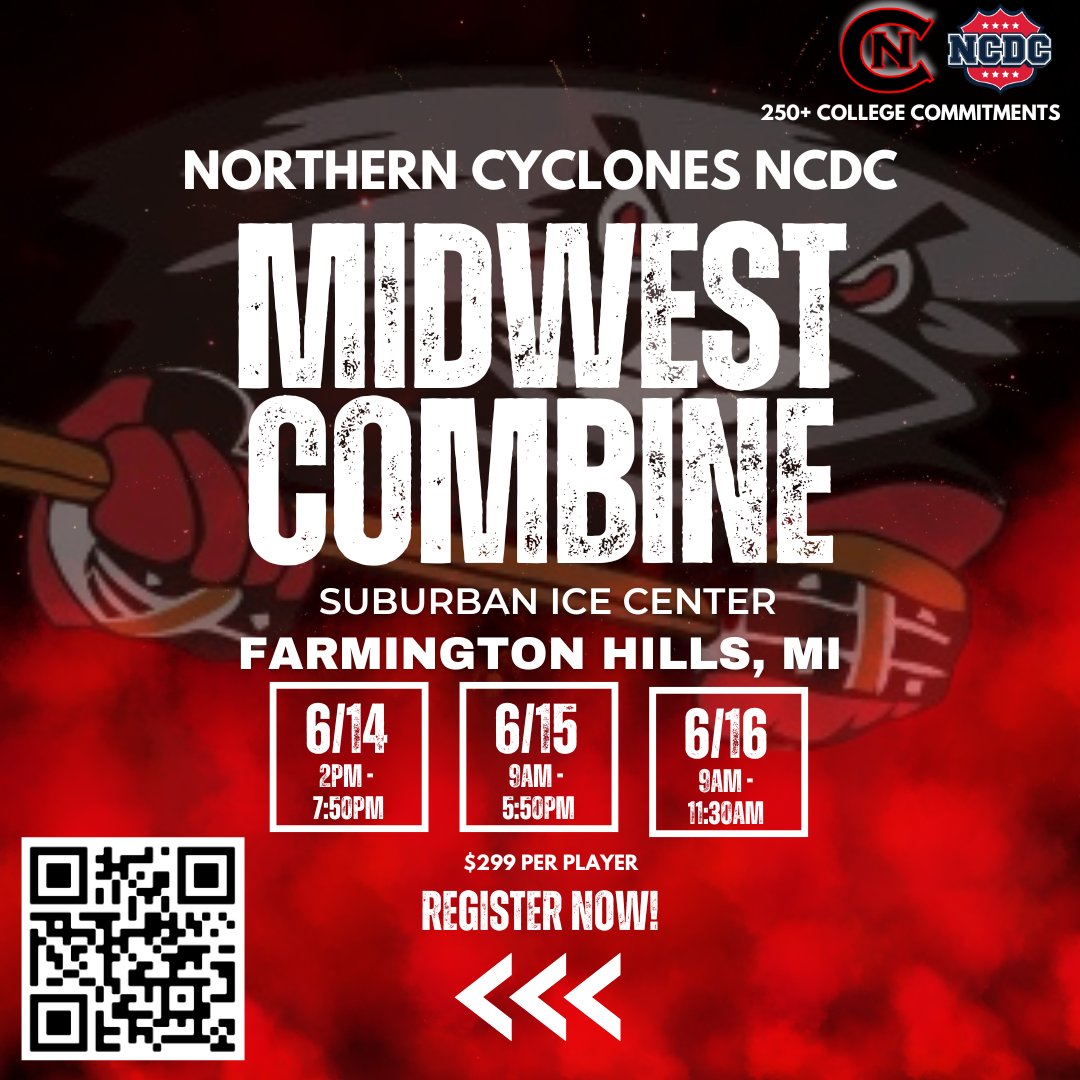 🚨T- TWO WEEKS🚨 until our Midwest Combine! Register now to skate with our coaches at Suburban Ice in Farmington Hills, MI. Scan the QR code or visit our website to sign up!