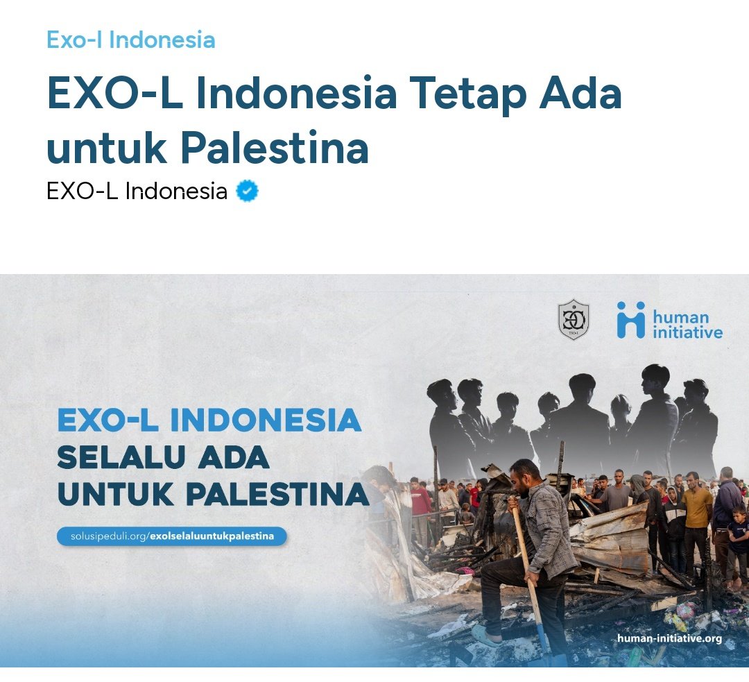 EXO-L INDONESIA kembali membuka donasi bersama @humaninitiative_id untuk membantu saudara kita di Palestina.

Link Donasi: solusipeduli.org/exolselaluuntu…

Help rt ya teman teman 
#StopGenocideInGaza 
#CeaseFireInGaza 
#CeaseFireNOW
#FreePalestine