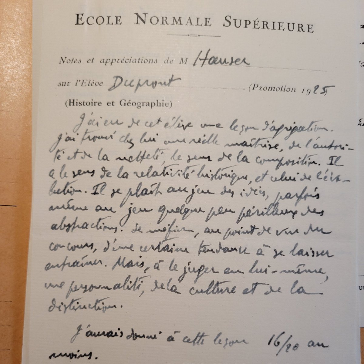 1929. Henri Hauser fait passer une colle d'agreg à Alphonse Dupront.
Il a le coup d'œil...