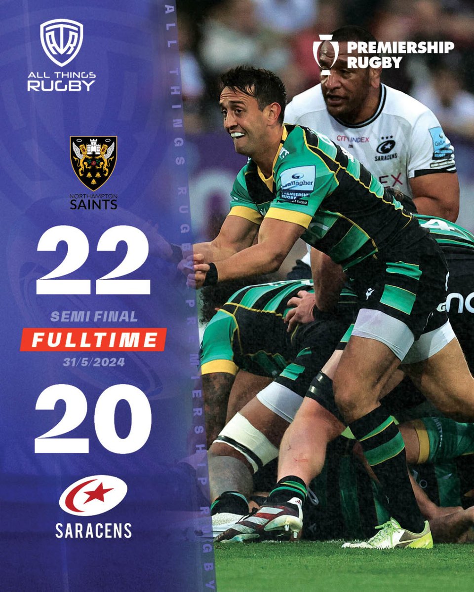 WHAT A SEMI FINAL!!!!! THE SAINTS GO MARCHING ON!!! No fairytale finish for Faz and co. Who will the Saints face next week?

#EnglandRugby #PremRugby #PremiershipRugby #NorthamptonSaints #Saints #Saracens #OwenFarrell #CourtneyLawes