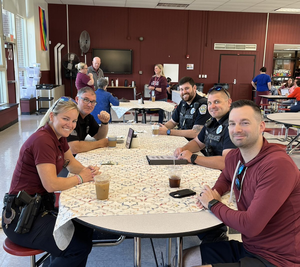 Principal_Parks's tweet photo. Many thanks to some of Chelmsford’s Finest for visiting The Perk at McCarthy today! (Officer Ozzie was sleeping under the table). Great coffee and the service can’t be beat! One Friday to go….who’s coming!?!? #McCarthyMatters #1School https://t.co/26KXcbQrUT