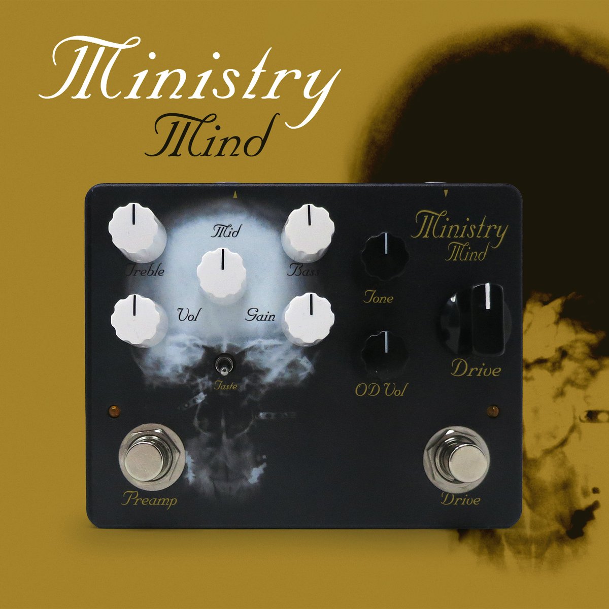 LIMITED custom made Ministry “Mind” pedal! Stage-ready, high-end audio gear that encapsulates our sound from The Mind era. 2-in-1 overdrive-and-amp pedal and it ships with a Certificate SIGNED by Al! Built and guitar-tested in the EU. ministrypedal.com 💀