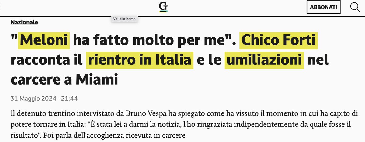 Insomma, Vespa intervista Forti per parlare di Meloni (e darle il massimo rilievo). P.S. In pieno periodo di par condicio, per eludere qualunque parità. Geniale.